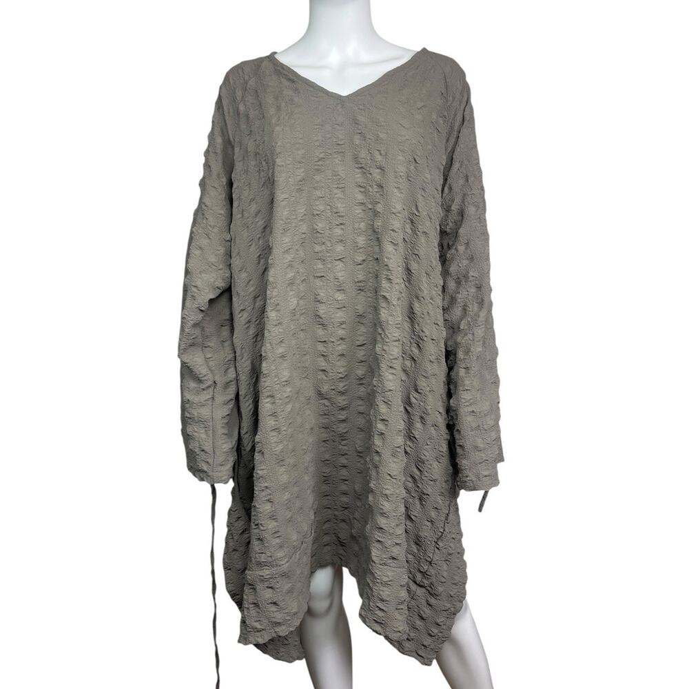 Skullz London Women's O/S Green Textured Lagenlook Art To Wear Tunic Top EUC